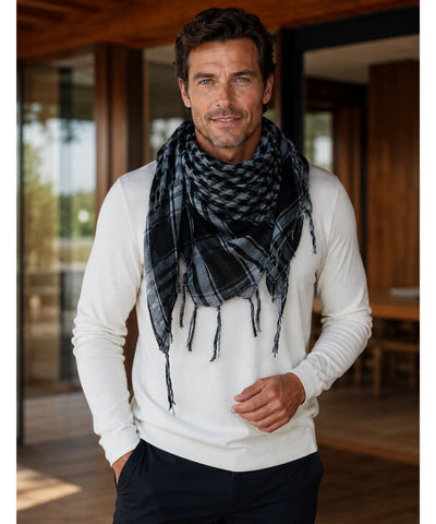 Comprar lenço xadrez masculino com franjas cachecol quadrado 98x98 cm leve respirável estilo urbano barato em promoção ANELLIMN