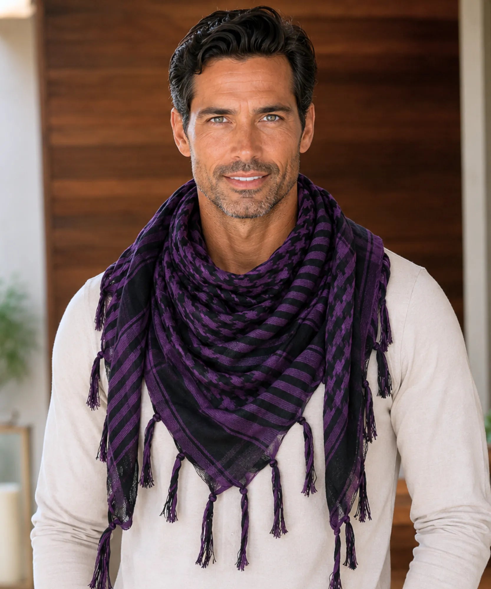 Comprar lenço xadrez masculino com franjas cachecol quadrado 98x98 cm leve respirável estilo urbano barato em promoção ANELLIMN