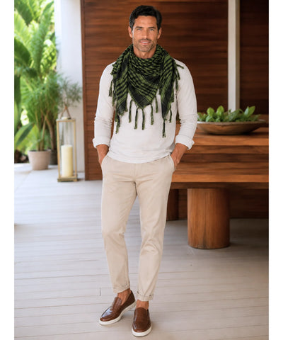 Comprar lenço xadrez masculino com franjas cachecol quadrado 98x98 cm leve respirável estilo urbano barato em promoção ANELLIMN