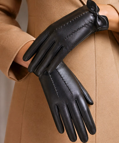 Comprar luva feminina de frio com pelo camurça touchscreen detalhe dourado inverno elegante em promoção ANELLIMN