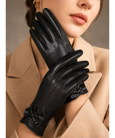 Comprar luva feminina de frio com pelo camurça touchscreen detalhe dourado inverno elegante em promoção ANELLIMN