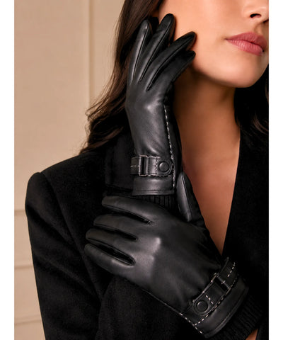 Comprar luva de frio feminina couro ecológico forro pelúcia punho tricot botão elegante inverno barata em promoção ANELLIMN