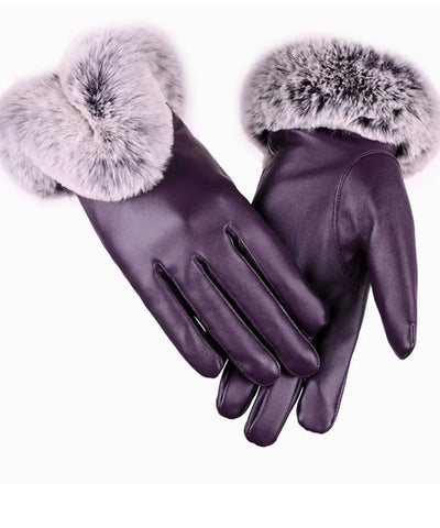 Comprar luva de frio feminina couro pelo volumoso punho touchscreen inverno elegante barato em promoção ANELLIMN