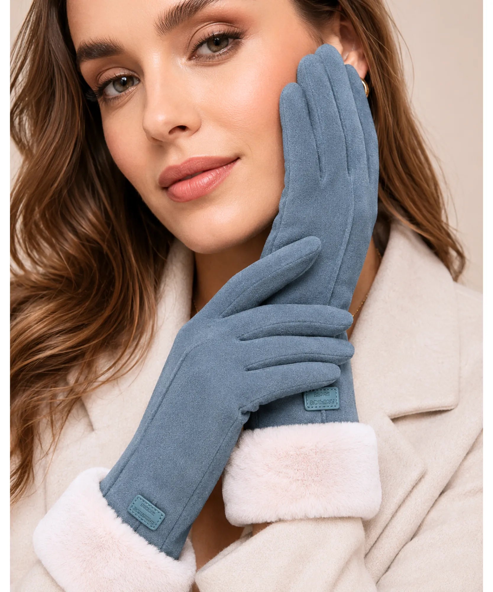 Comprar luva de frio feminina suede forro pelúcia inverno elegante barata em promoção ANELLIMN