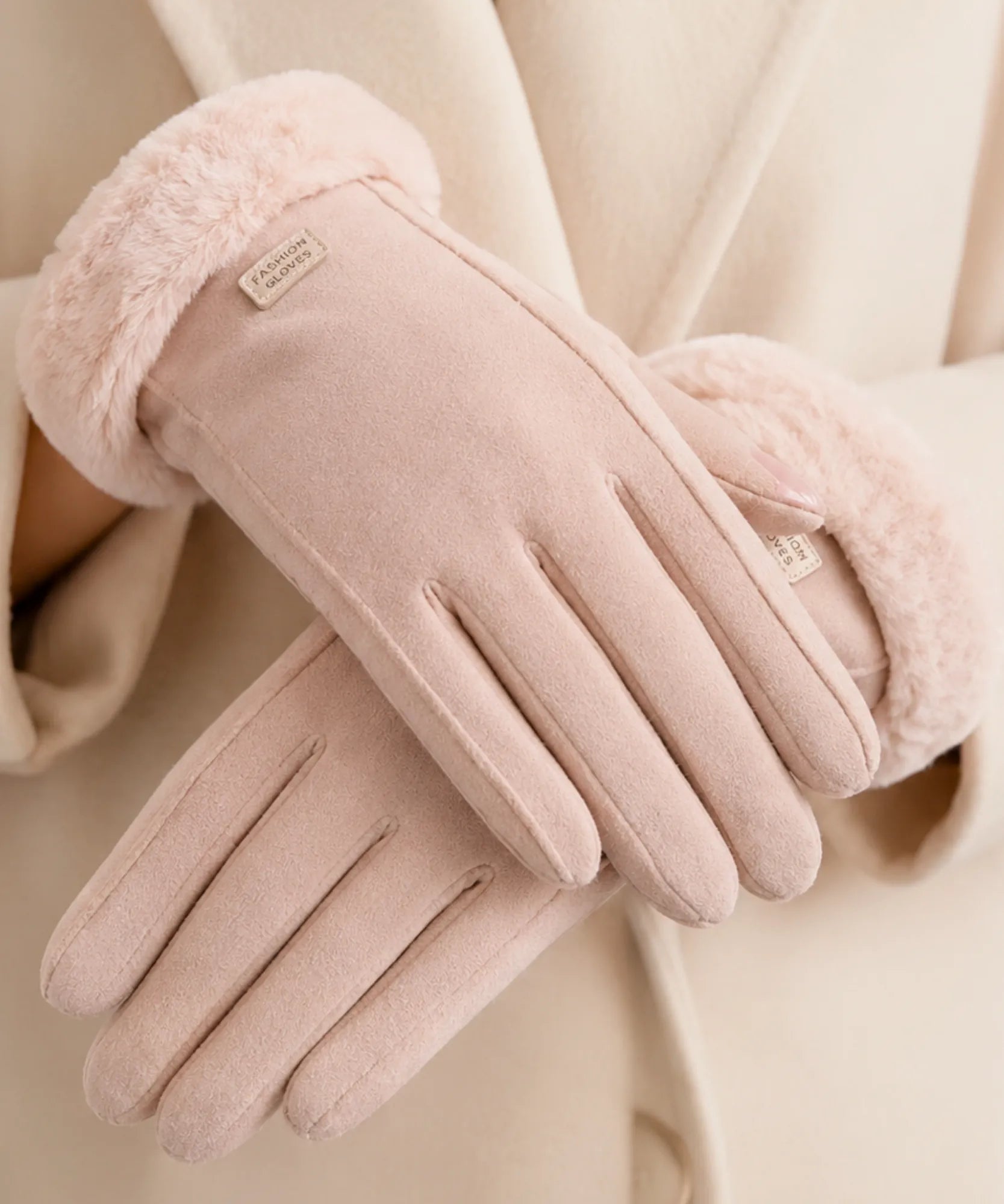 Comprar luva de frio feminina suede forro pelúcia inverno elegante barata em promoção ANELLIMN