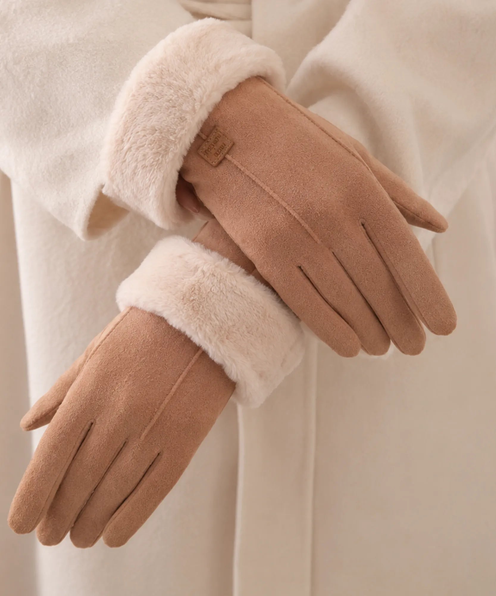 Comprar luva de frio feminina suede forro pelúcia inverno elegante barata em promoção ANELLIMN