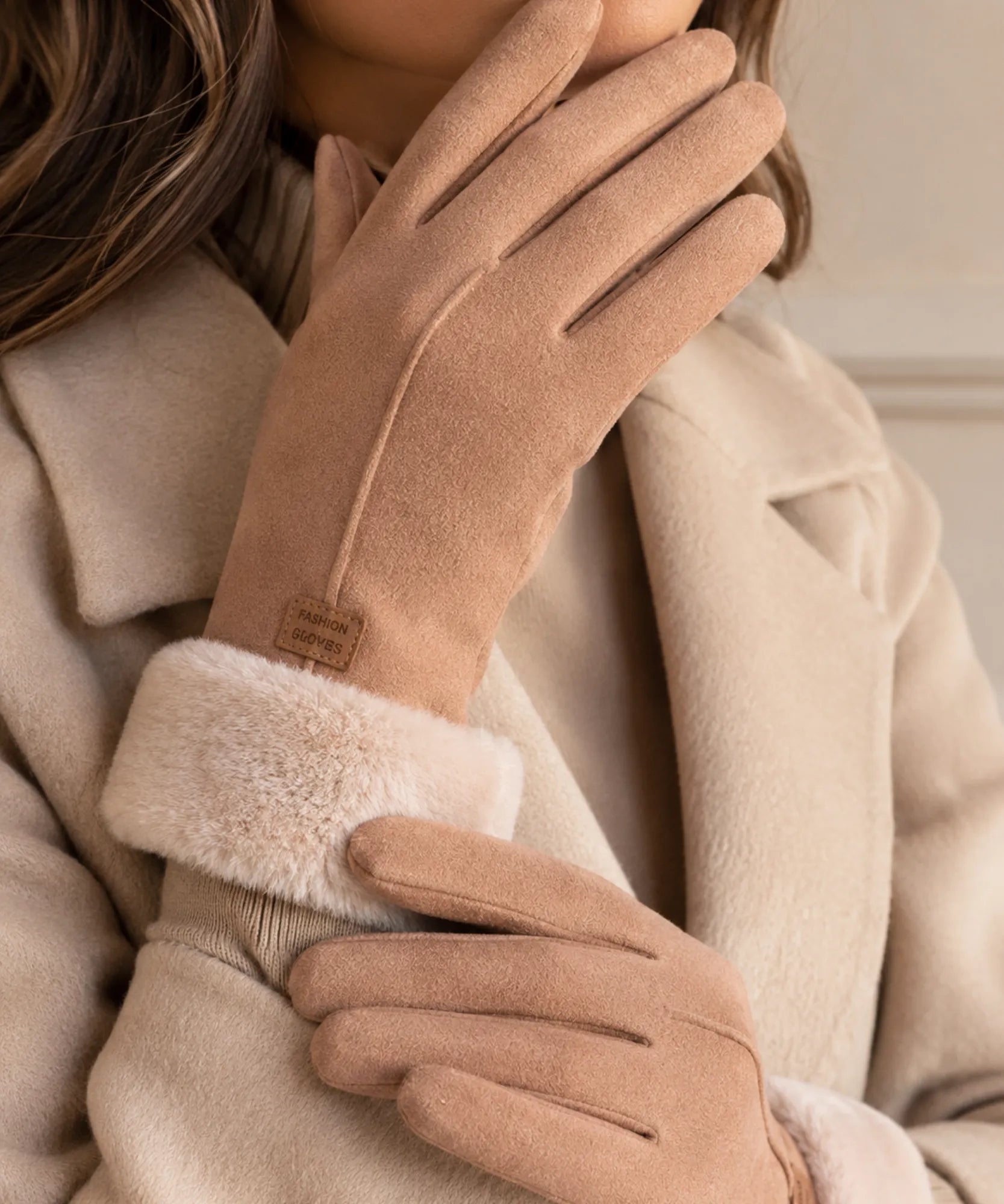 Comprar luva de frio feminina suede forro pelúcia inverno elegante barata em promoção ANELLIMN