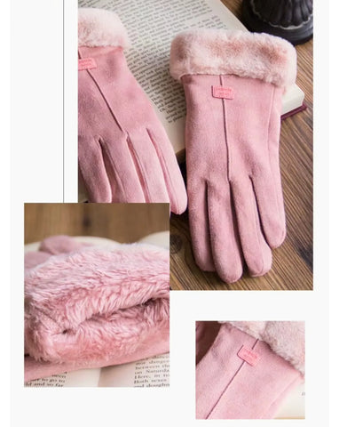 Comprar luva de frio feminina suede forro pelúcia inverno elegante barata em promoção ANELLIMN