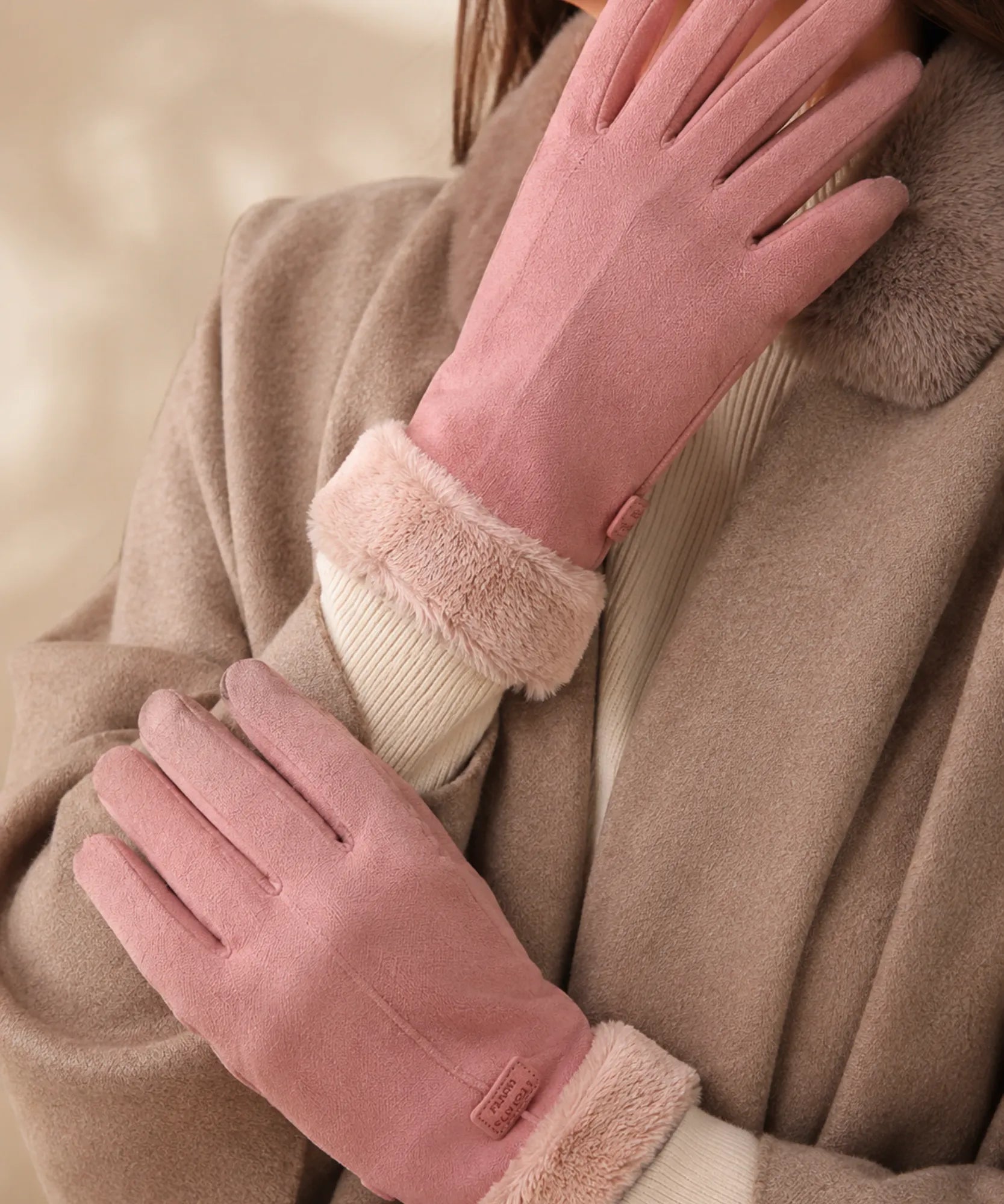 Comprar luva de frio feminina suede forro pelúcia inverno elegante barata em promoção ANELLIMN