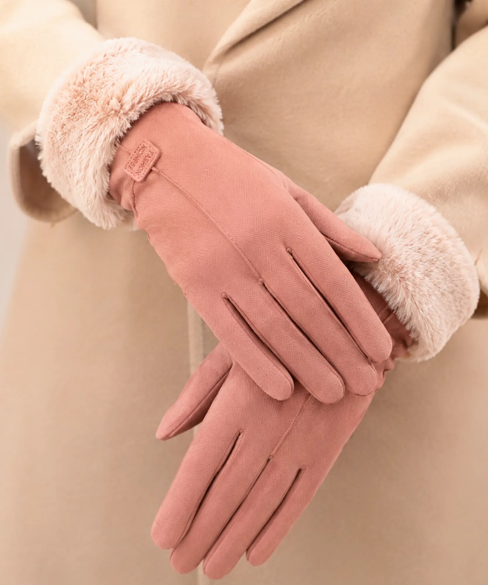 Comprar luva de frio feminina suede forro pelúcia inverno elegante barata em promoção ANELLIMN