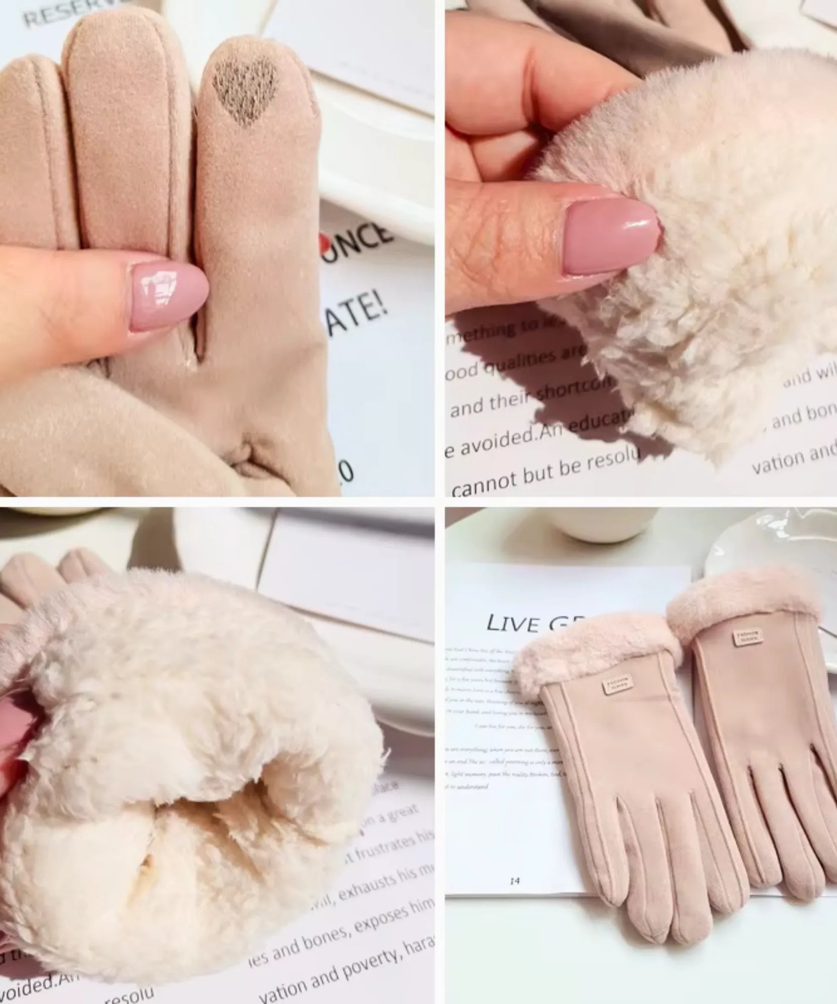 Comprar luva de frio feminina suede forro pelúcia inverno elegante barata em promoção ANELLIMN