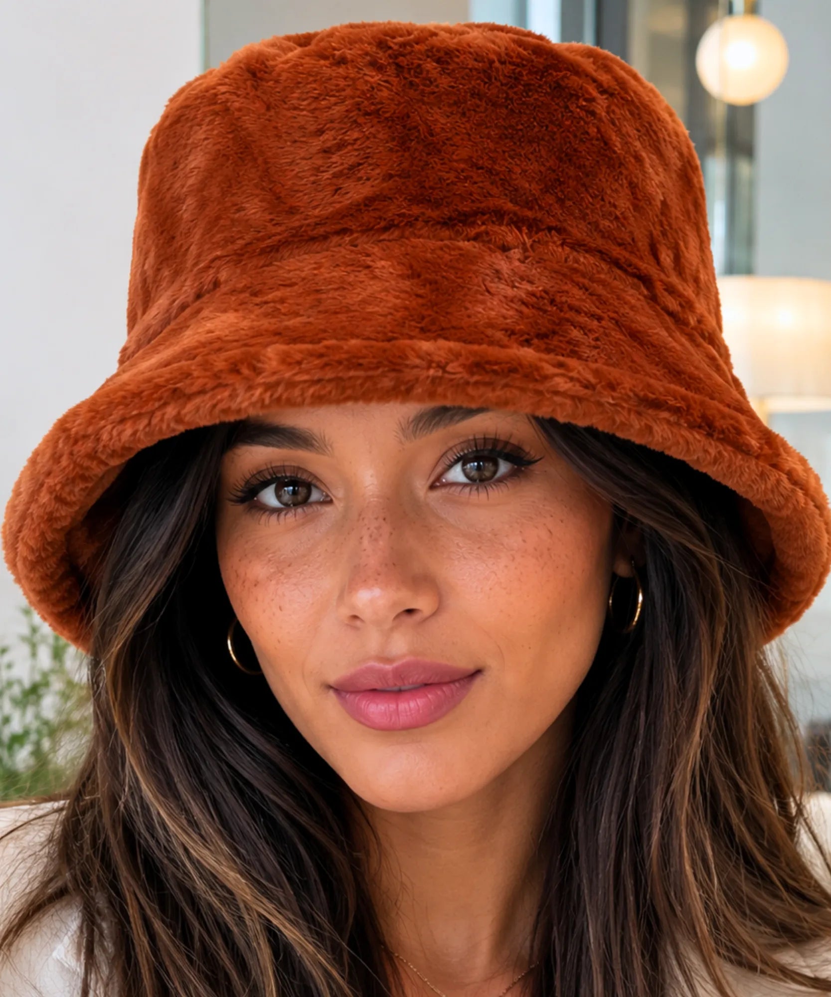 Comprar chapéu bucket feminino plush pelúcia premium macio proteção solar em promoção ANELLIMN