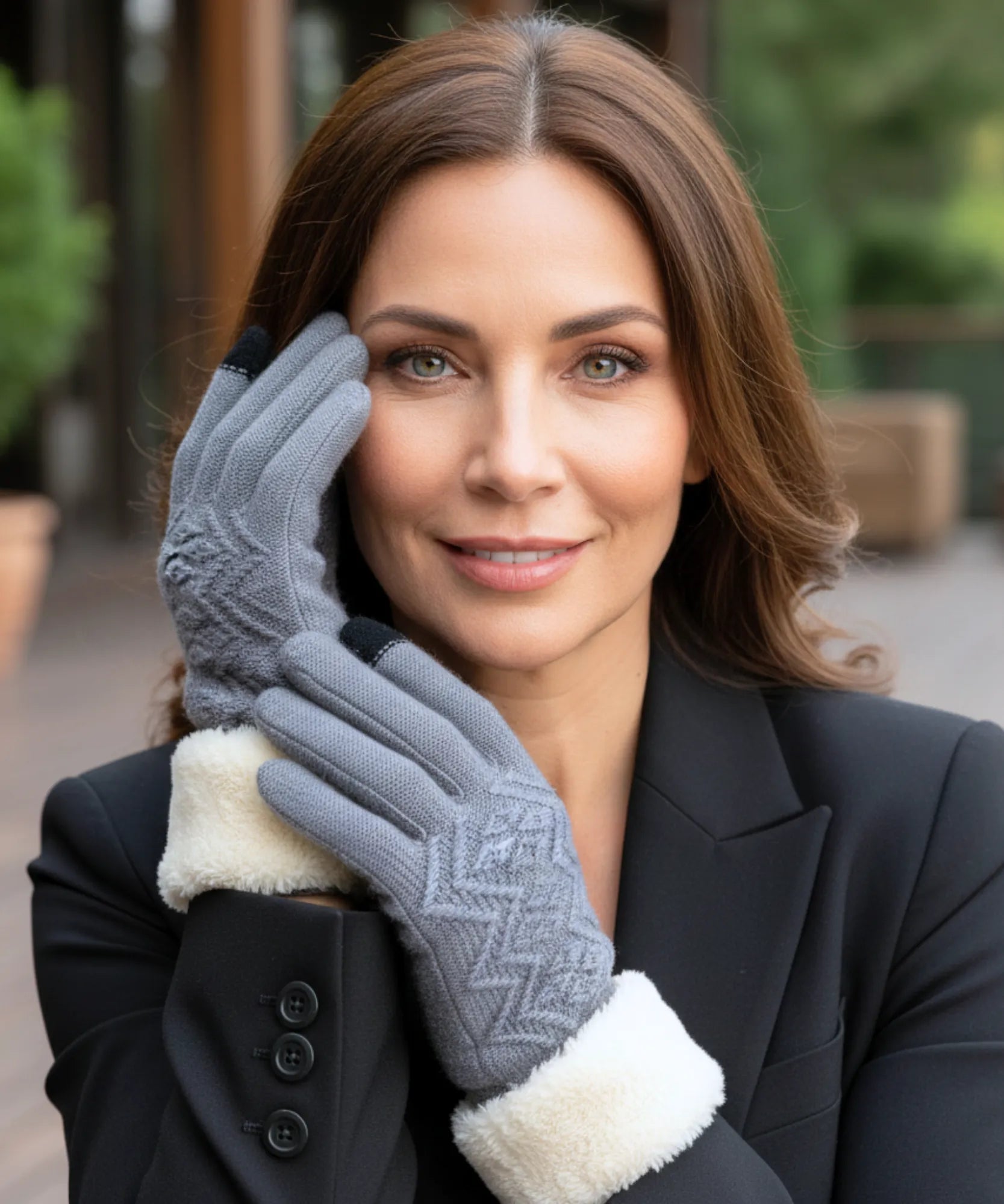 Comprar luva de frio feminina térmica tricotada borda pelúcia forro felpudo touchscreen textura relevo inverno em promoção ANELLIMN