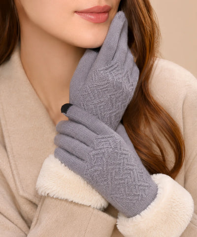 Comprar luva de frio feminina térmica tricotada borda pelúcia forro felpudo touchscreen textura relevo inverno em promoção ANELLIMN