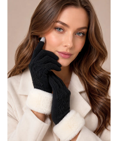 Comprar luva de frio feminina térmica tricotada borda pelúcia forro felpudo touchscreen textura relevo inverno em promoção ANELLIMN