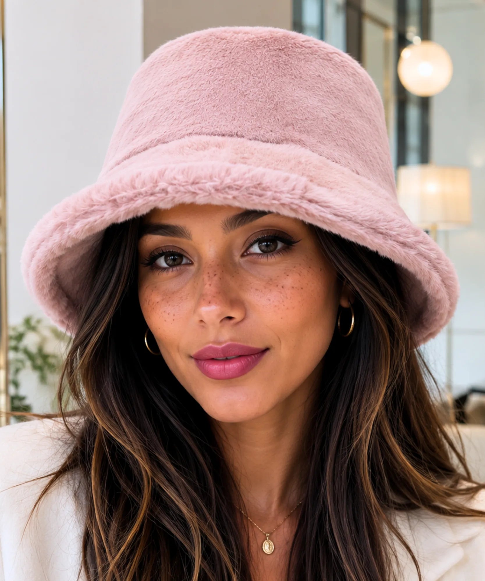 Comprar chapéu bucket feminino plush pelúcia premium macio proteção solar em promoção ANELLIMN