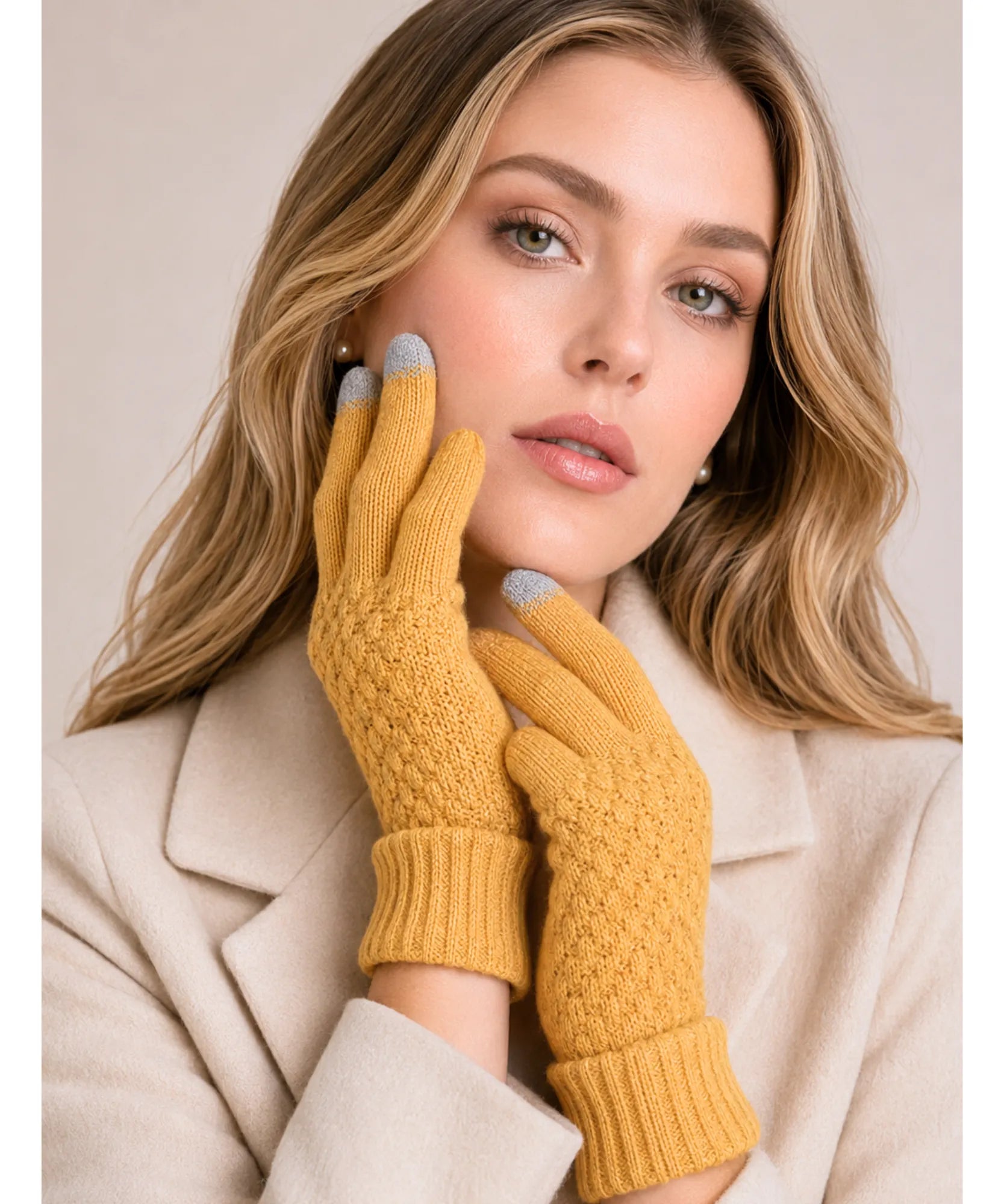 Comprar luva de frio tricotada touchscreen punho canelado forro felpudo textura relevo inverno  ANELLIMN
