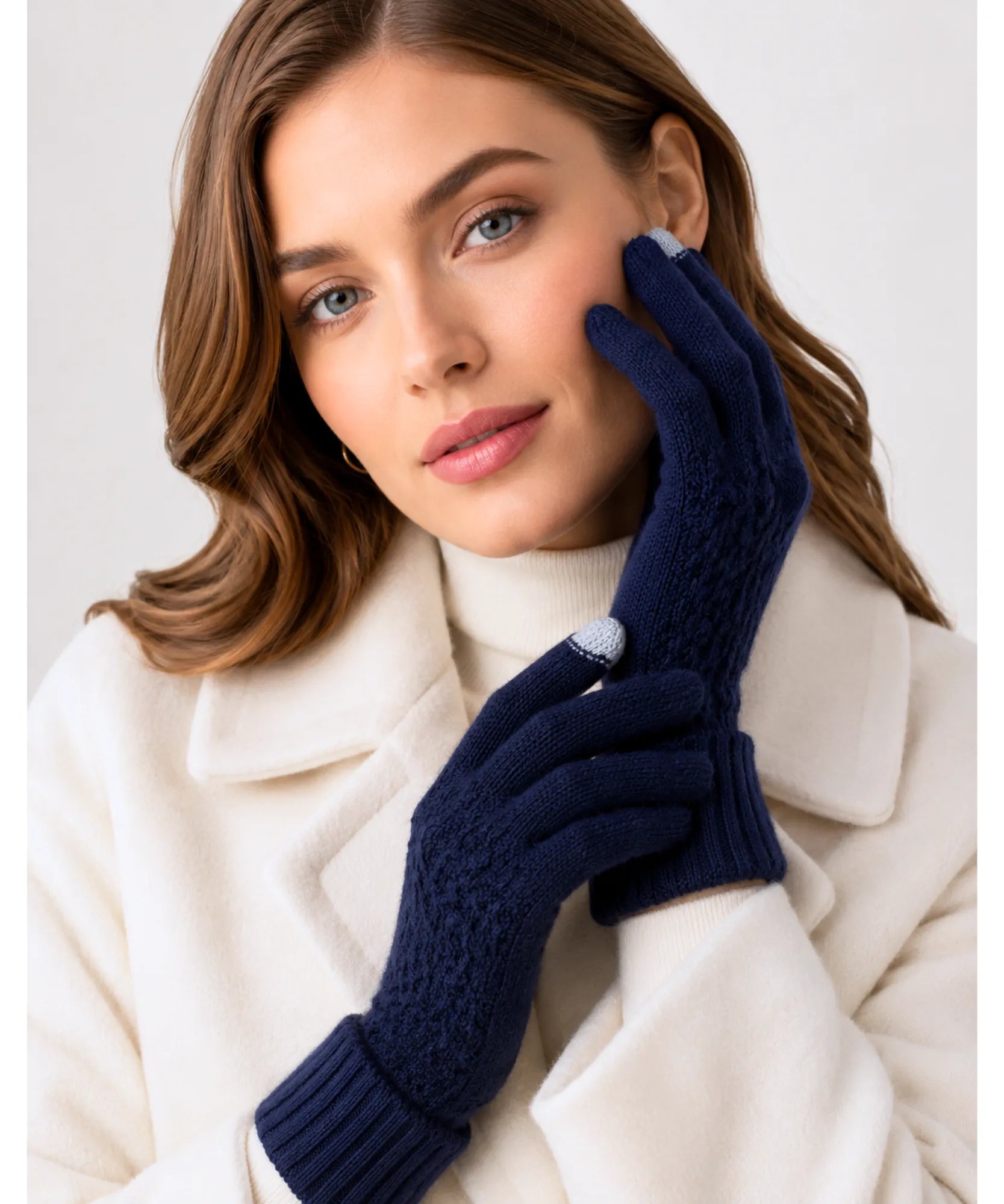 Comprar luva de frio tricotada touchscreen punho canelado forro felpudo textura relevo inverno  ANELLIMN