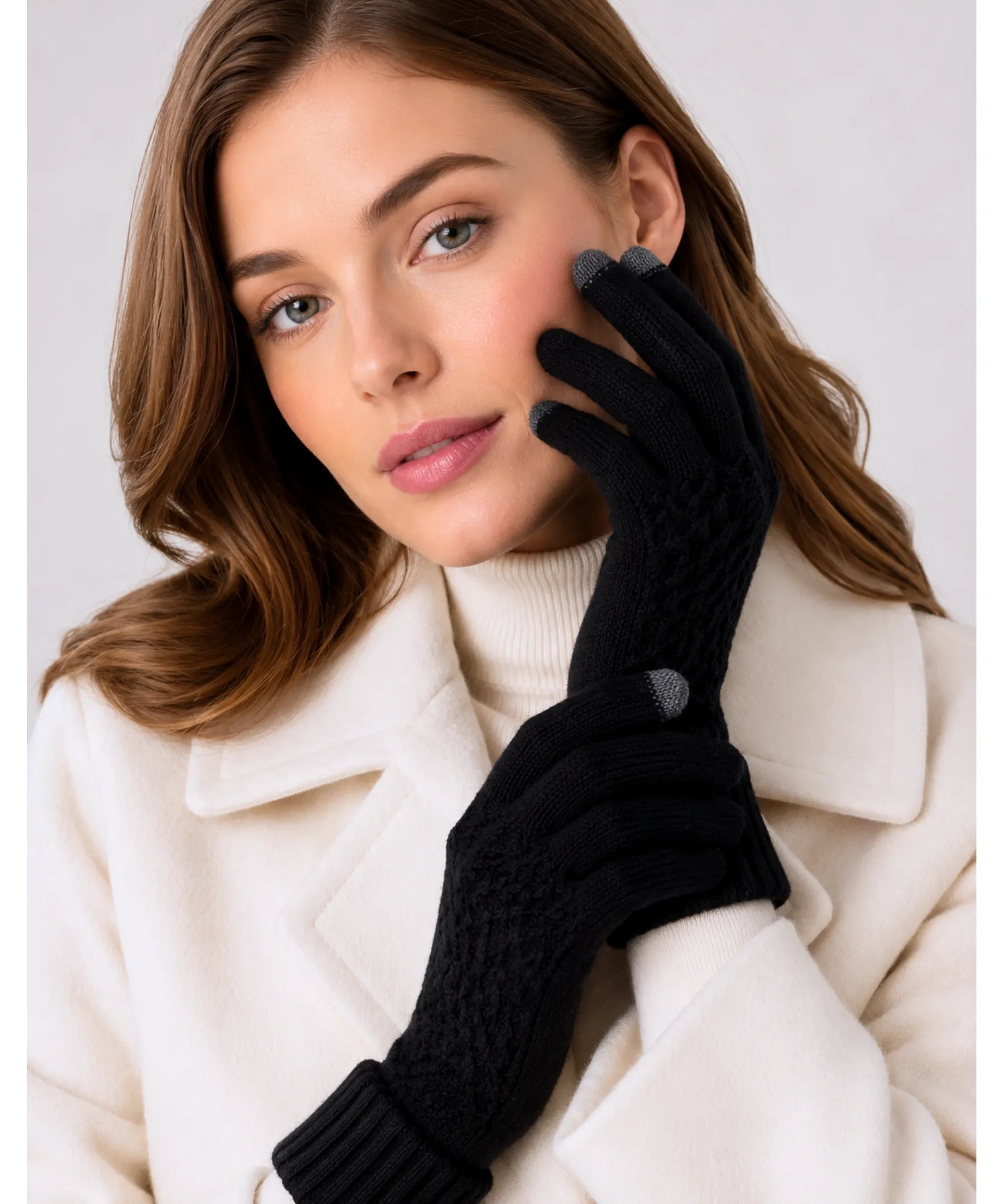 Comprar luva de frio tricotada touchscreen punho canelado forro felpudo textura relevo inverno  ANELLIMN