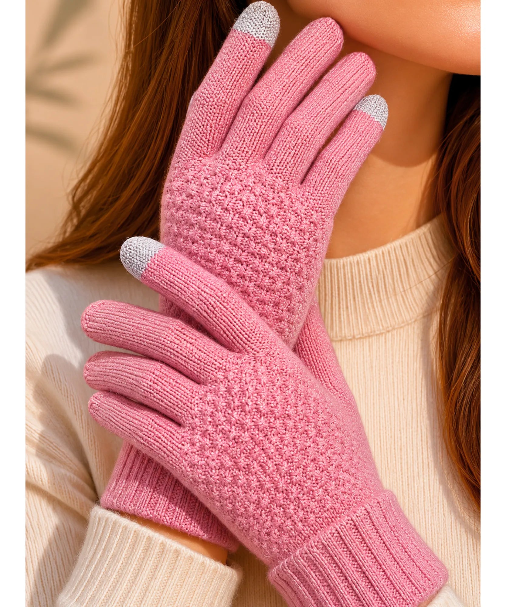 Comprar luva de frio tricotada touchscreen punho canelado forro felpudo textura relevo inverno  ANELLIMN