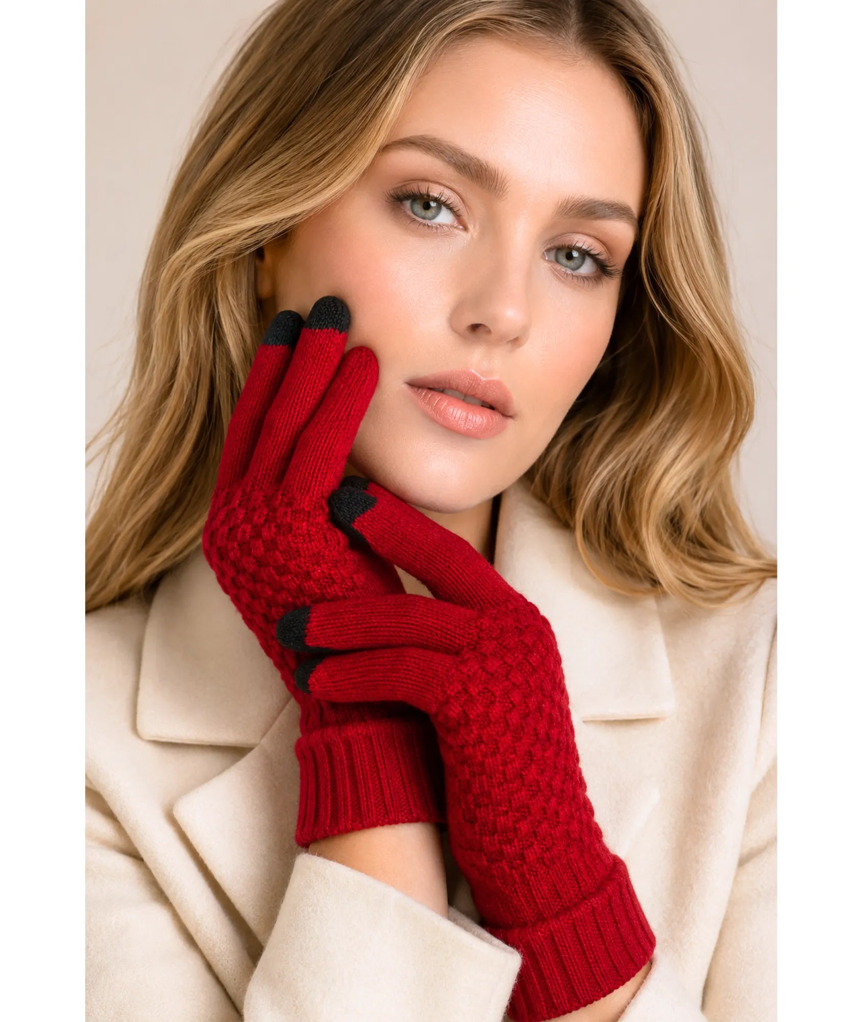 Comprar luva de frio tricotada touchscreen punho canelado forro felpudo textura relevo inverno  ANELLIMN
