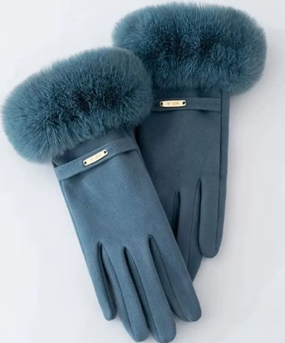 Comprar luva feminina de frio com pelo camurça touchscreen detalhe dourado inverno elegante em promoção ANELLIMN