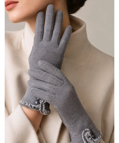 Comprar luva térmica feminina camurça forro felpudo borda pelo touchscreen botões decorativos inverno barato em promoção ANELLIMN