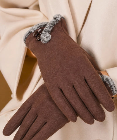Comprar luva térmica feminina camurça forro felpudo borda pelo touchscreen botões decorativos inverno barato em promoção ANELLIMN