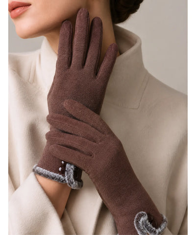 Comprar luva térmica feminina camurça forro felpudo borda pelo touchscreen botões decorativos inverno barato em promoção ANELLIMN