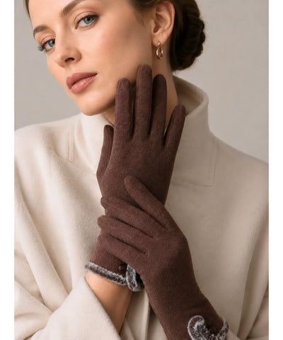Comprar luva térmica feminina camurça forro felpudo borda pelo touchscreen botões decorativos inverno barato em promoção ANELLIMN