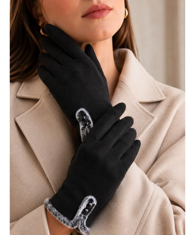 Comprar luva térmica feminina camurça forro felpudo borda pelo touchscreen botões decorativos inverno barato em promoção ANELLIMN
