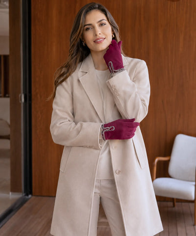 Comprar luva térmica feminina camurça forro felpudo borda pelo touchscreen botões decorativos inverno barato em promoção ANELLIMN