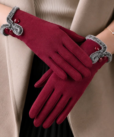 Comprar luva térmica feminina camurça forro felpudo borda pelo touchscreen botões decorativos inverno barato em promoção ANELLIMN