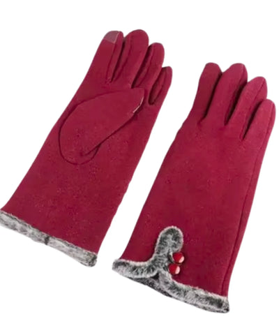 Comprar luva térmica feminina camurça forro felpudo borda pelo touchscreen botões decorativos inverno barato em promoção ANELLIMN