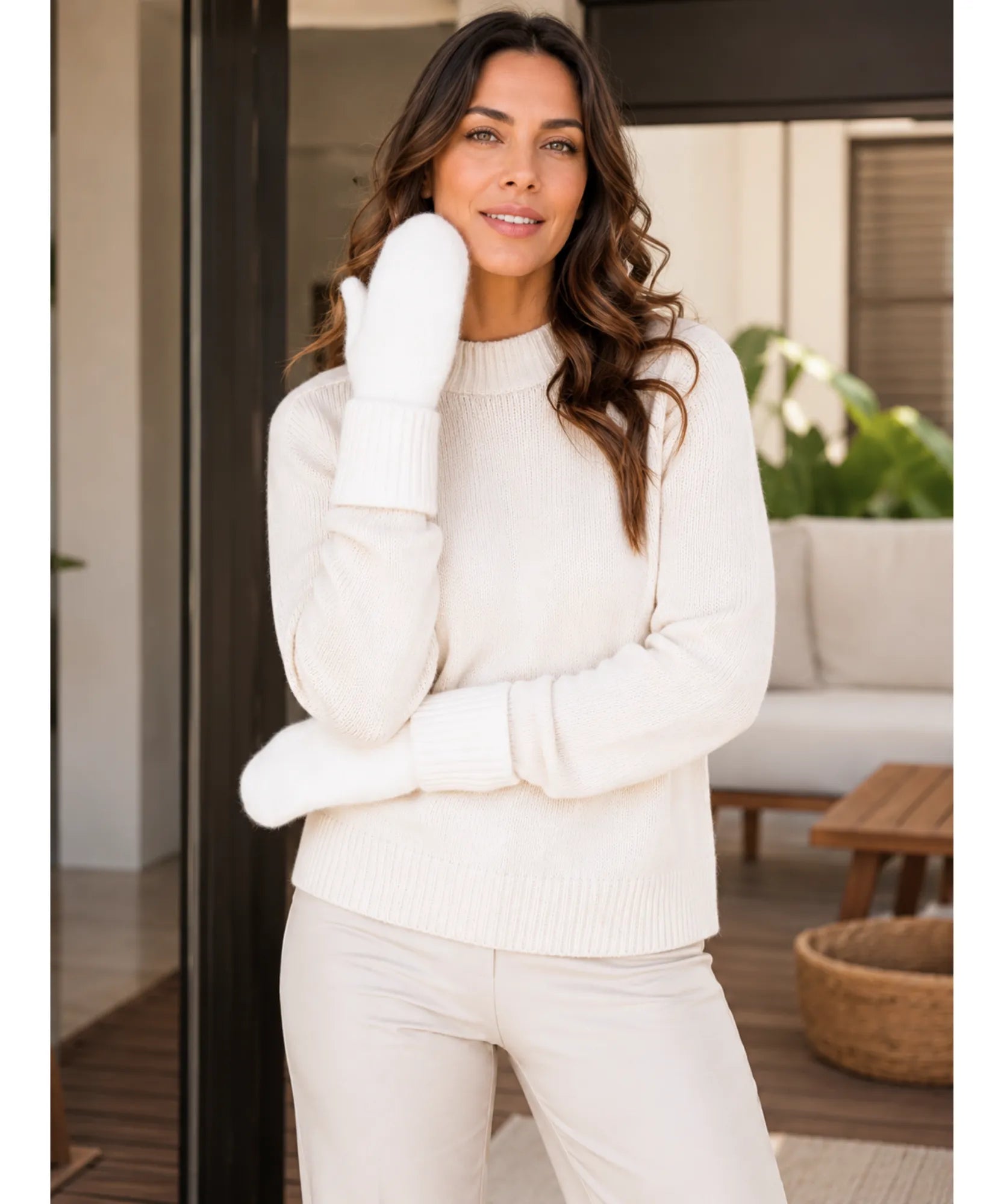 Comprar luva tricotada feminina fechada lã punho duplo reforçado luva de frio inverno promoção ANELLIMN