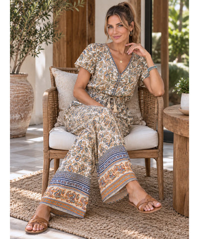 Comprar macacão longo feminino estampado floral viscose em promoção Anellimn
