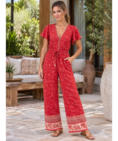 Comprar macacão longo feminino estampado floral pantalona em promoção Anellimn