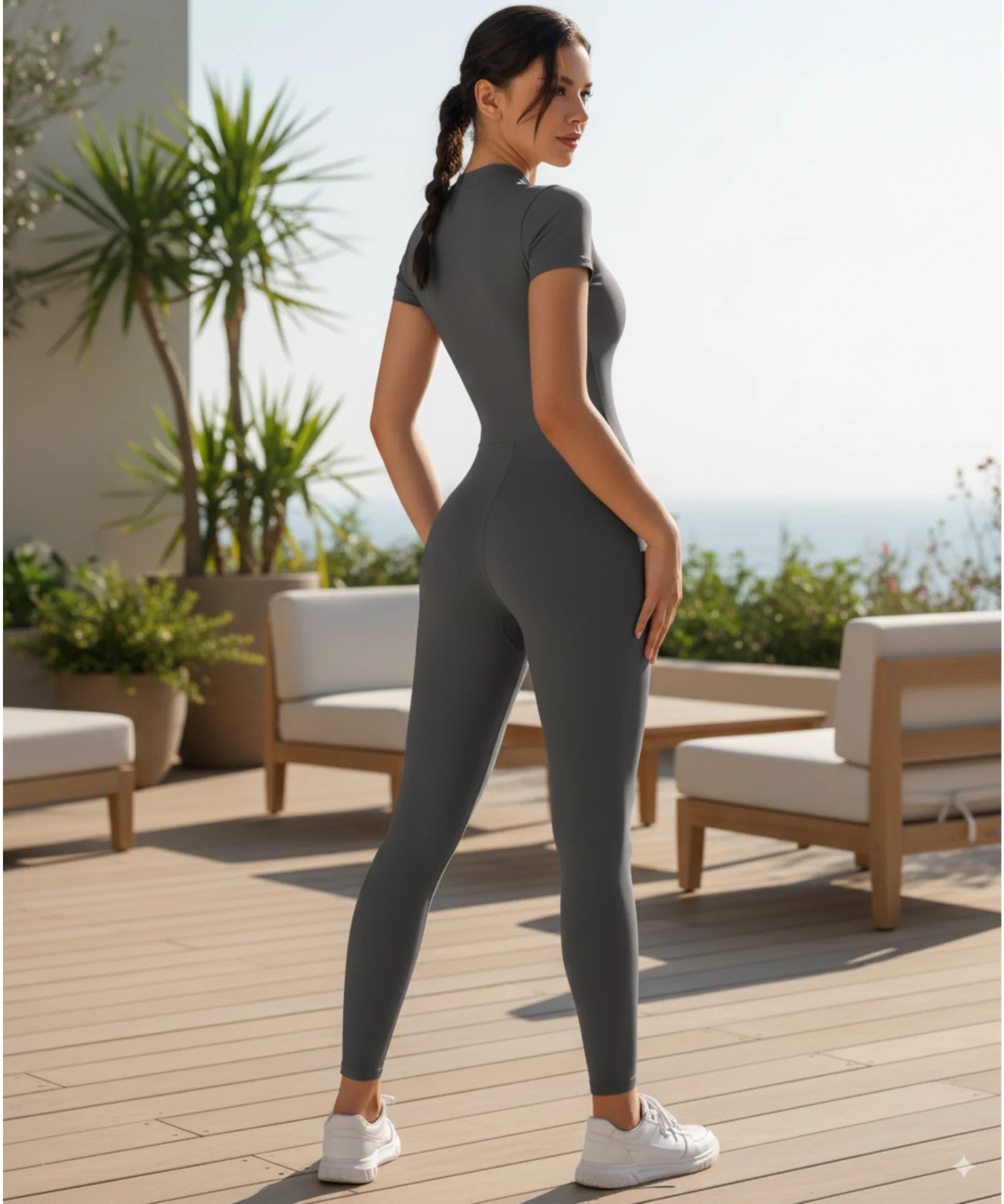 Comprar macacão feminino academia fitness elastano manga curta compressivo barato promoção ANELLIMN