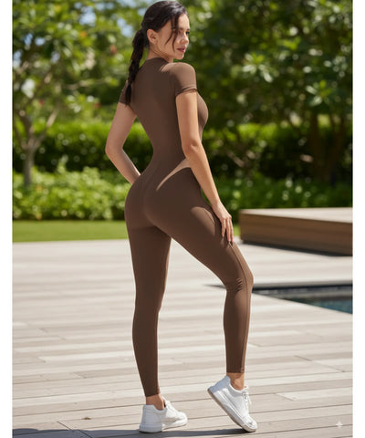 Comprar macacão feminino academia fitness elastano manga curta compressivo barato promoção ANELLIMN