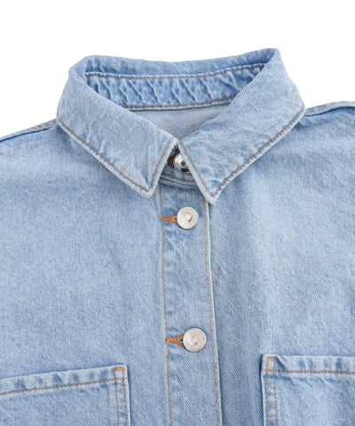 Macacão Feminino Jeans Curto com Cinto e Bolsos Verão | Dora