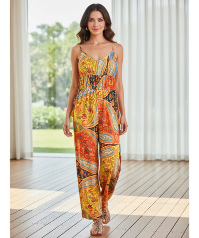 Comprar macacão feminino longo estampado pantalona boho casual floral amarelo em promoção ZARA
