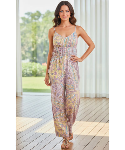 Comprar macacão feminino longo estampado pantalona boho casual floral amarelo em promoção ZARA
