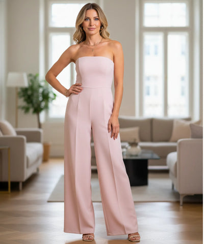 Macacão Feminino Longo Rosa Tomara Que Caia Elegante | Manu