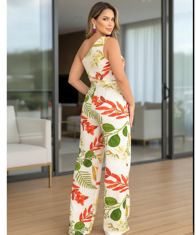 Comprar macacão feminino longo um ombro só crepe twill pantalona amarração cintura elegante social festa barato ANELLIMN