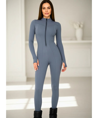 Comprar macacão feminino manga longa gola alta com zíper modelador barato