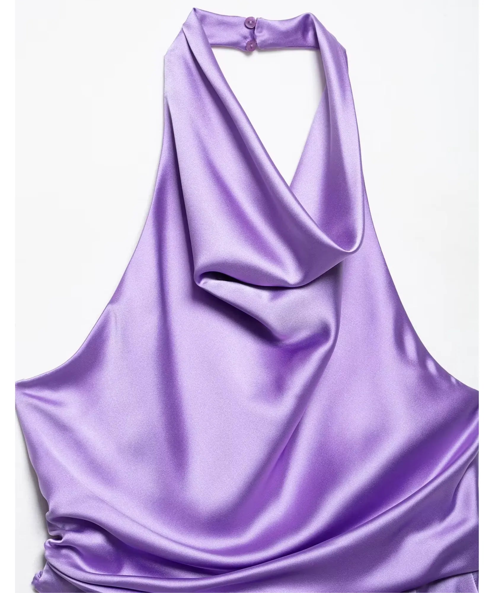 Comprar macacão frente única feminino gola drapeada cetim lilás em promoção Anellimn