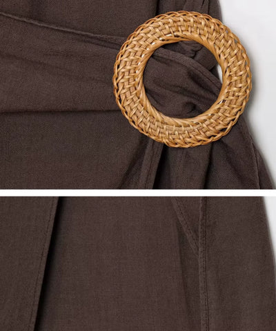 Comprar macacão frente única feminino marrom detalhe da fivela em promoção Anellimn