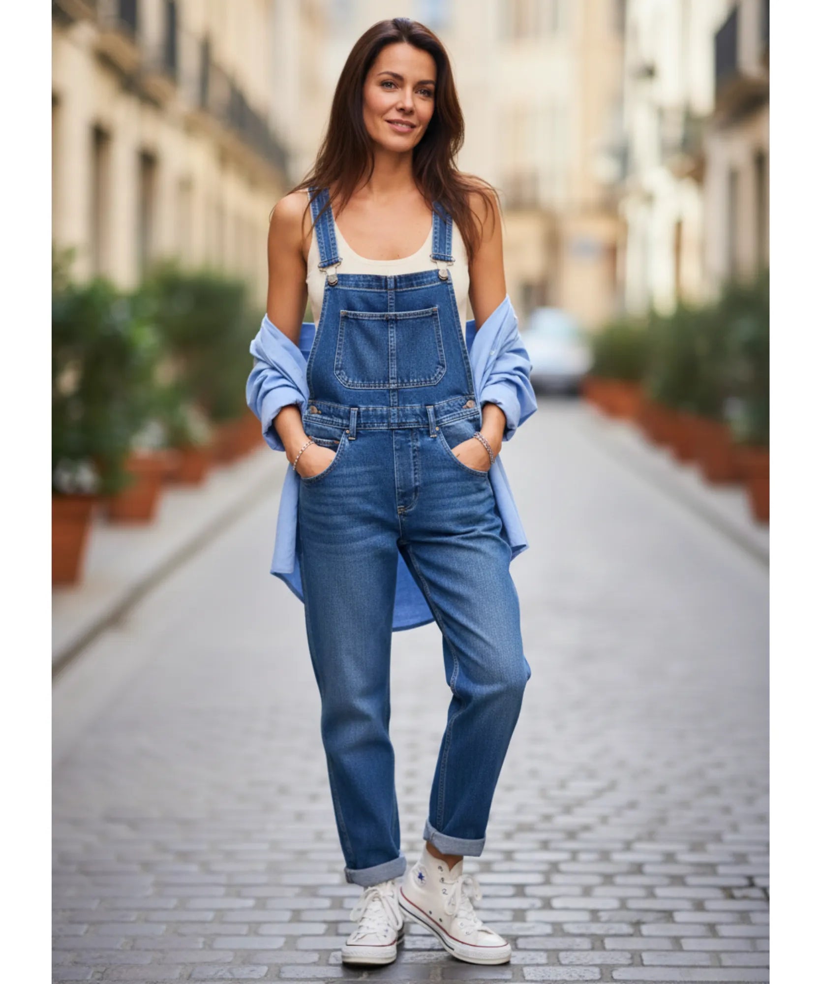 Comprar macacão jeans feminino jardineira azul casual urbano streetwear barato oferta ZARA