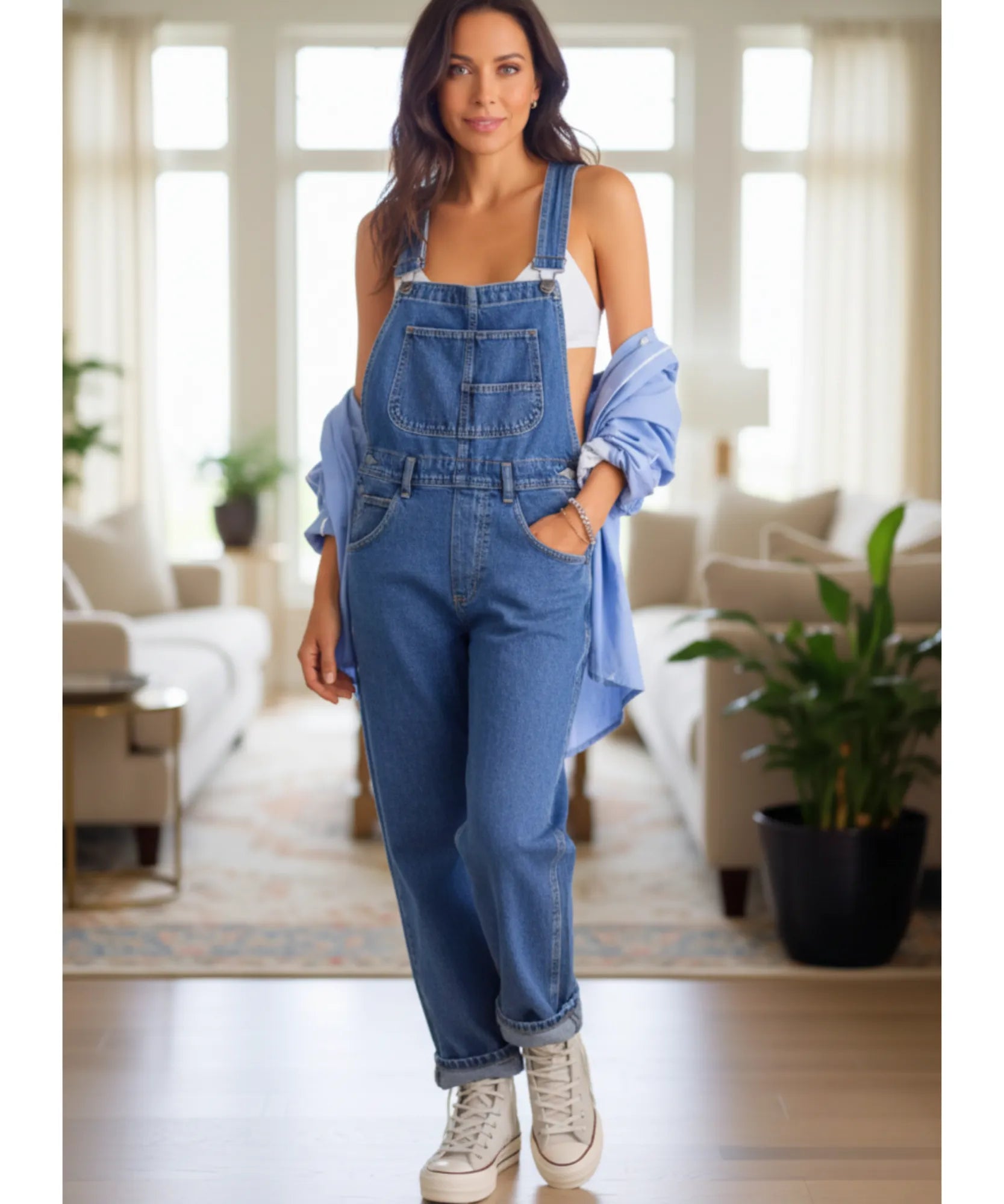 Comprar macacão jeans feminino jardineira azul casual urbano streetwear barato oferta ZARA