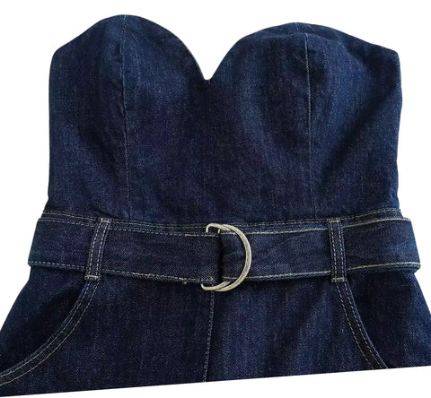 Macacão Jeans Tomara Que Caia Feminino com Cinto Casual | Aurora